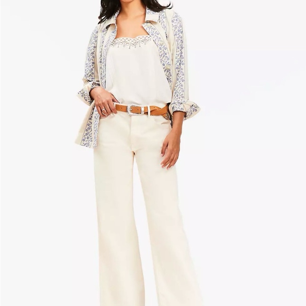 LOFT Mid Rise Wide Leg Jeans in Ivory NWT Size 29/ 8